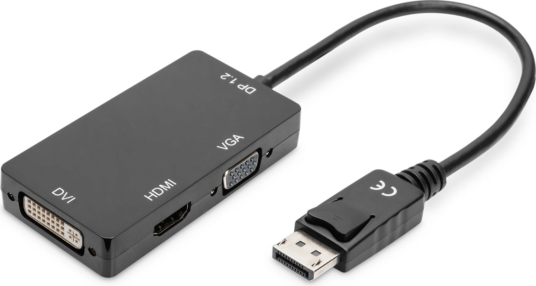 Adapter DisplayPort 3-v-1, Digitus, 0,2 m, črn