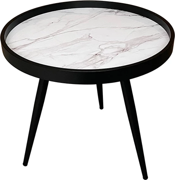 Stranska mizica Marm, bela z marmornim vzorcem, črne noge, 49.5x49.5x52 cm
