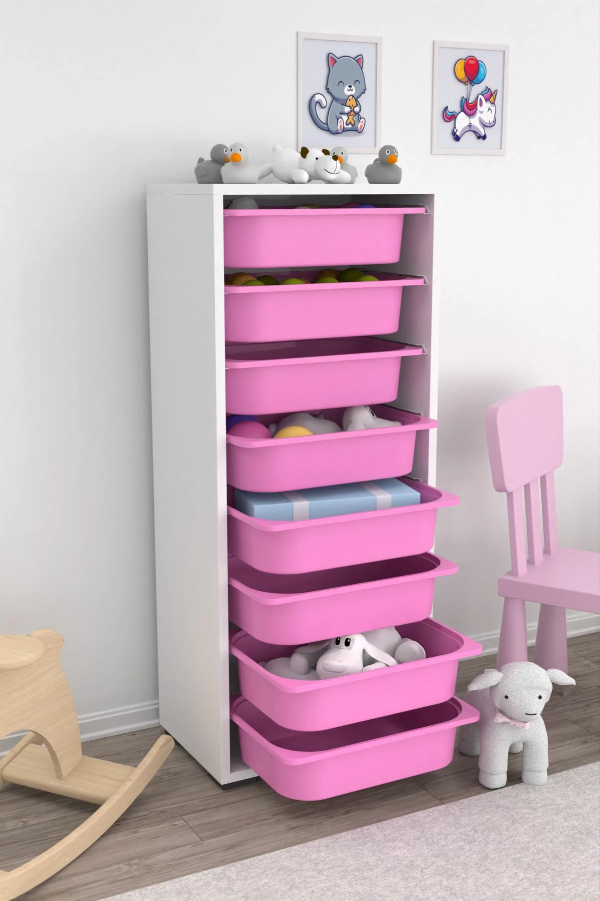 Večnamenska omara Cara 8N, Hanah Home, bela/roza