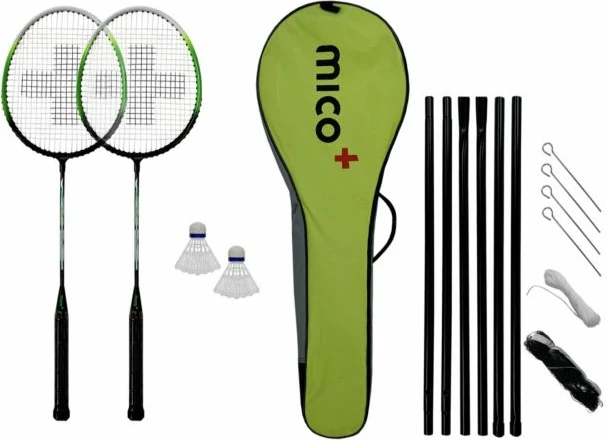 Set za badminton Mico, za moške, ženske in otroke, zelen