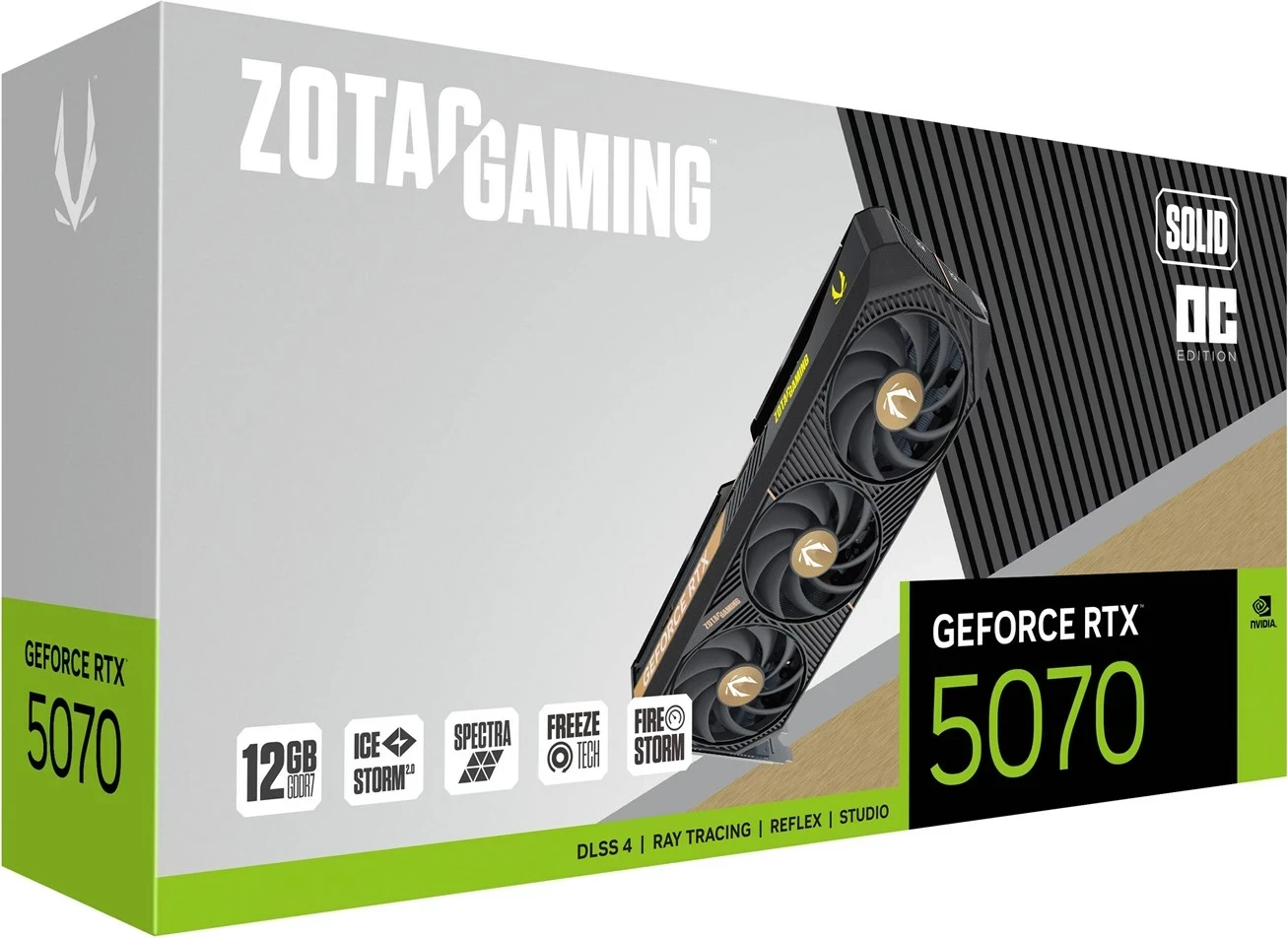 Grafična kartica ZOTAC GeForce RTX 5070 SOLID OC, 12 GB GDDR7, črna
