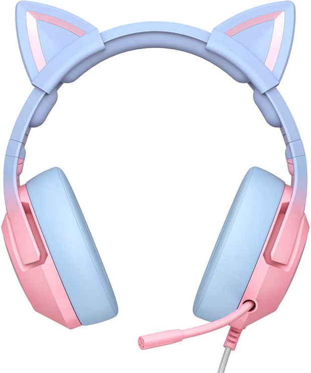 Gaming slušalke ONIKUMA K9 z mikrofonom, roza-modre, z mačjimi ušesi, RGB