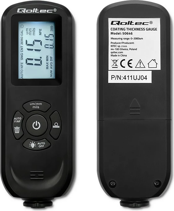 Merilec debeline barve Qoltec 50646, osvetljen LCD, 0–2000 μm, črn
