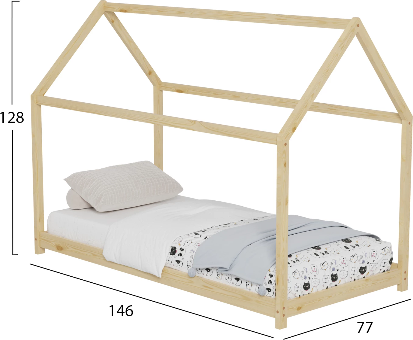 Postelja za otroke PEPE FH678.01 t.MONTESSORI iz masivnega borovega lesa v naravni barvi - 140x70 cm