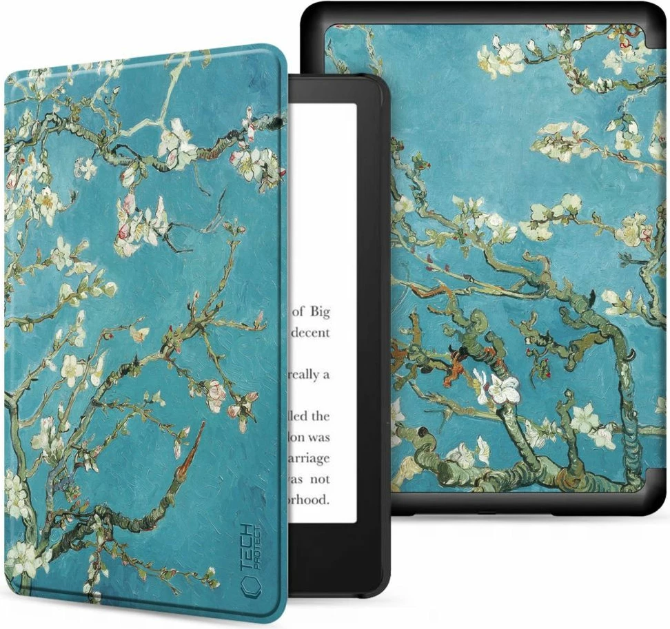 Zaščitni ovitek za Amazon Kindle 11" (2022), moder s cvetovi sakura, Tech-Protect SmartCase