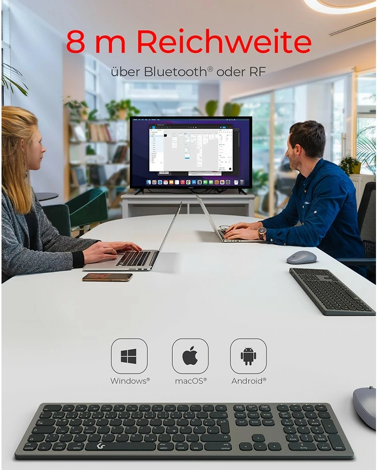 Brezilska tipkovnica full-size KeySonic KSK-8023BTRF, brezžična, Bluetooth, QWERTZ, antracit/črna