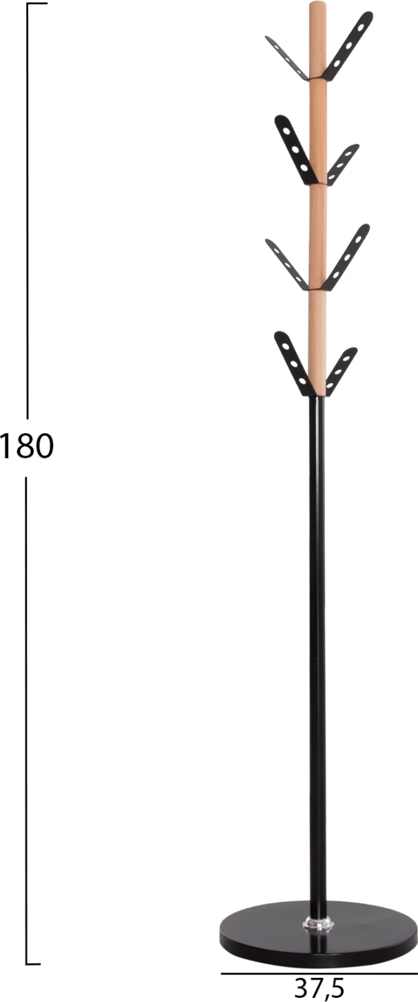 Stoječi obešalnik BILLY FH18075.01 bukov les-črna kovina-osnova z lesom Φ37.5X180Hcm