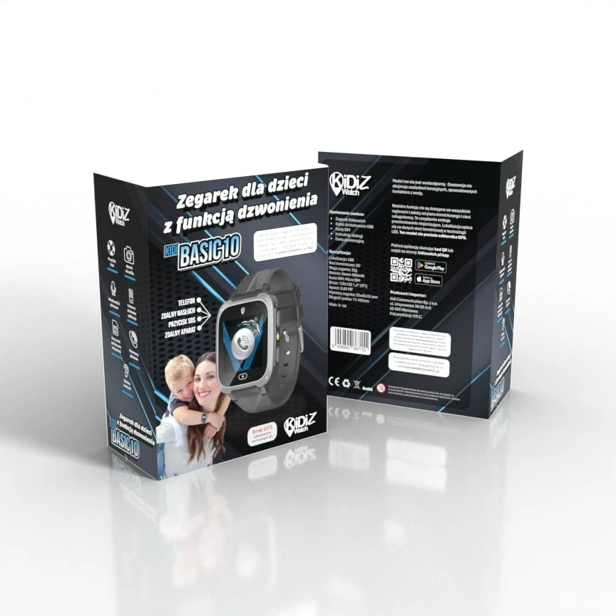 Pametna ura za otroke KIDI Basic, KW_M_BSC_C, 400 mAh, TFT zaslon, črna