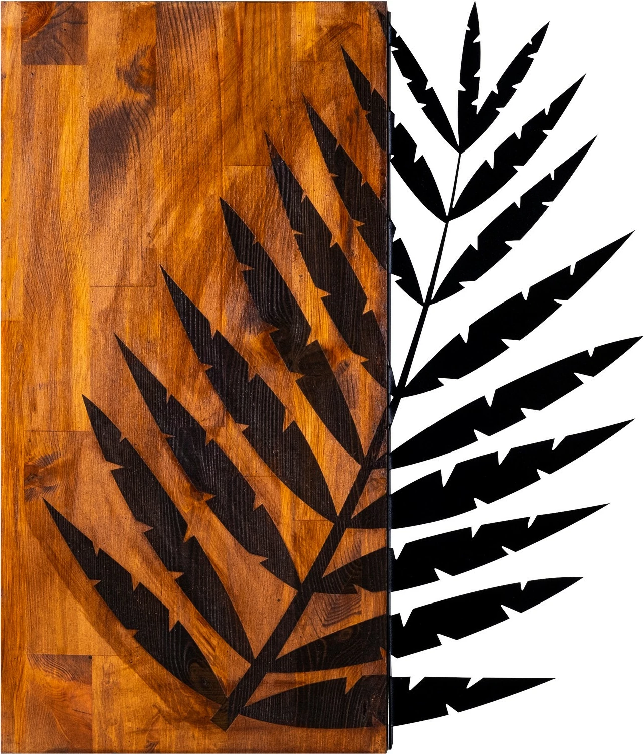 Dekorativni stenski dodatek iz oreha in črne kovine, Leaf 3, 50 x 58 cm