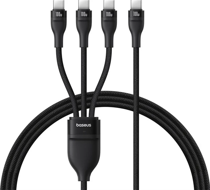 Kabel za hitro polnjenje Baseus Flash Series Type-C na C+C+C, 480 Mbps, 1,5 m, črn