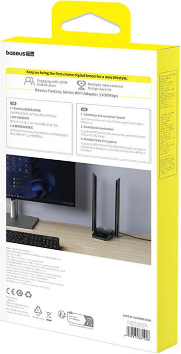 WiFi adapter Baseus FastJoy 1800 Mbps z zunanjima antenama, črn