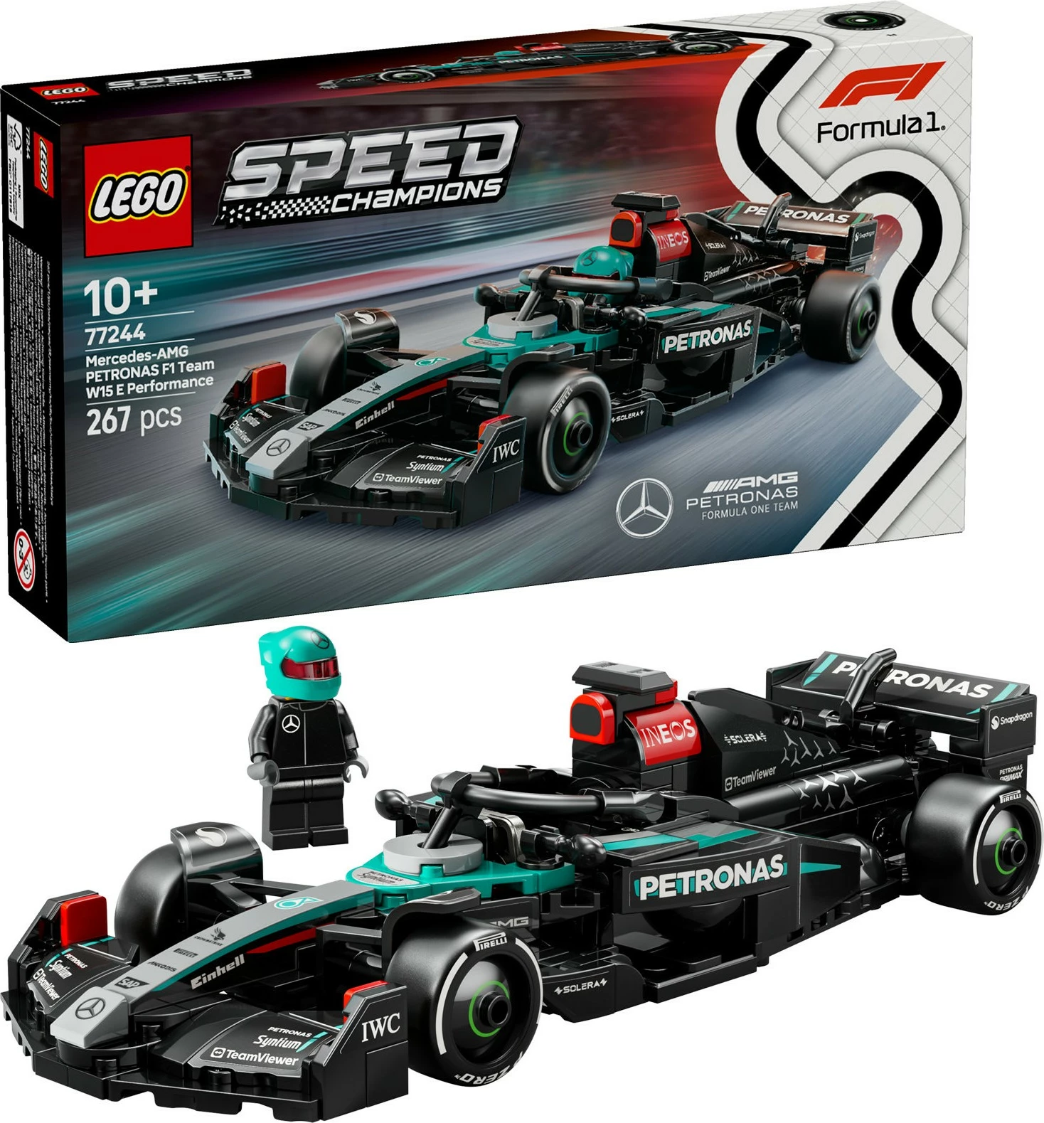 Model dirkalnega avtomobila Mercedes-AMG F1 W15, komplet LEGO, 267 kosov, večbarven