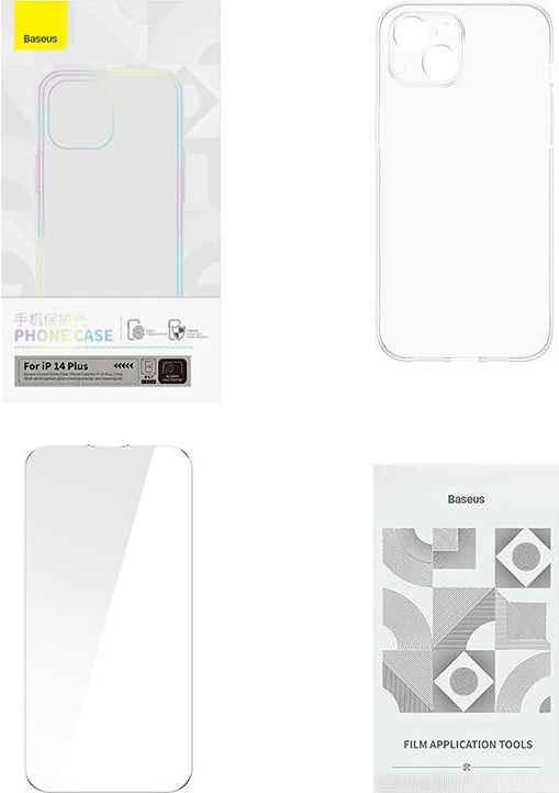 Prozoren ovitek Baseus Crystal Series za iPhone 14 Plus s kaljenim steklom, Transparenten