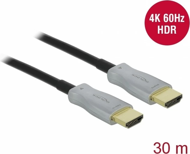 Optični HDMI kabel DeLOCK 30 m, 4K, 18 Gbit/s, črn