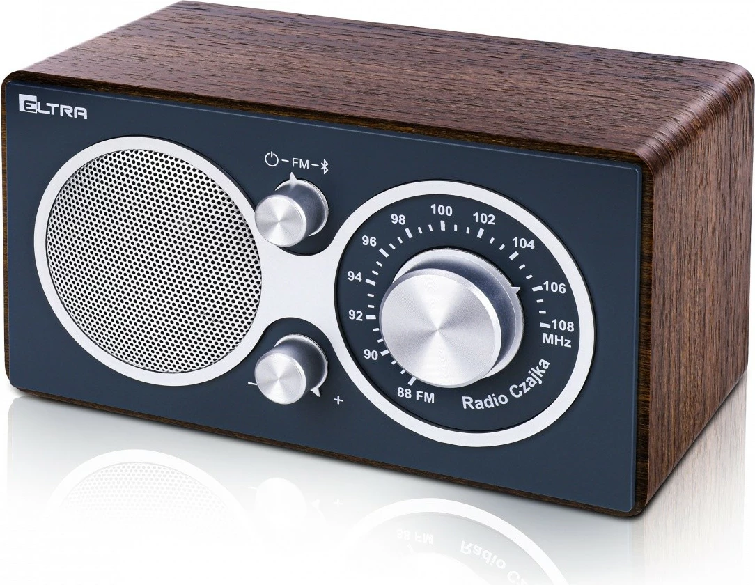 Radio z lesenim ohišjem in sivo sprednjo ploščo Eltra Czajka Bluetooth, mono, FM