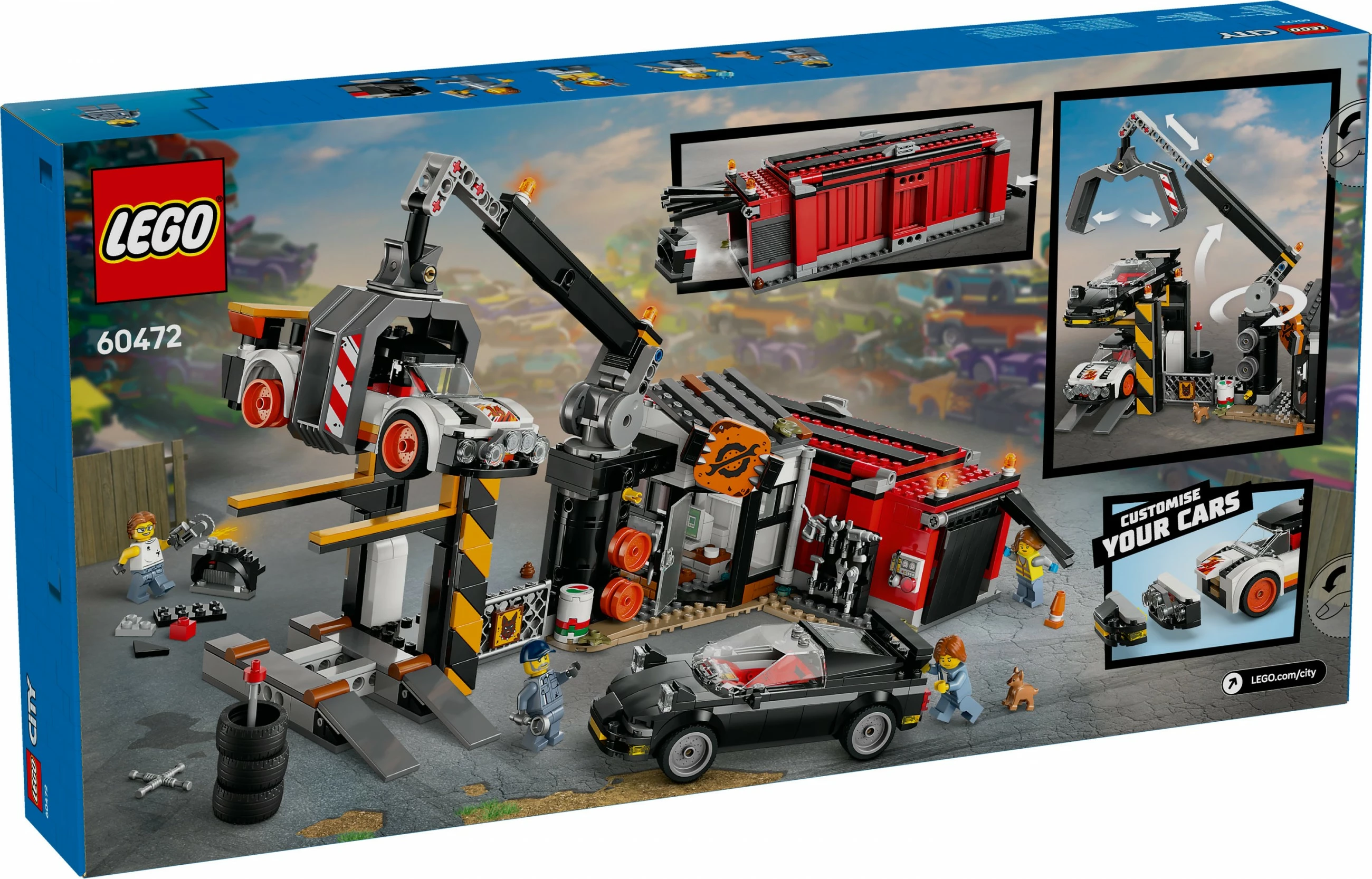 Set za sestavljanje s smetiščem in avtomobili LEGO City 60472, 871 kos, večbarven