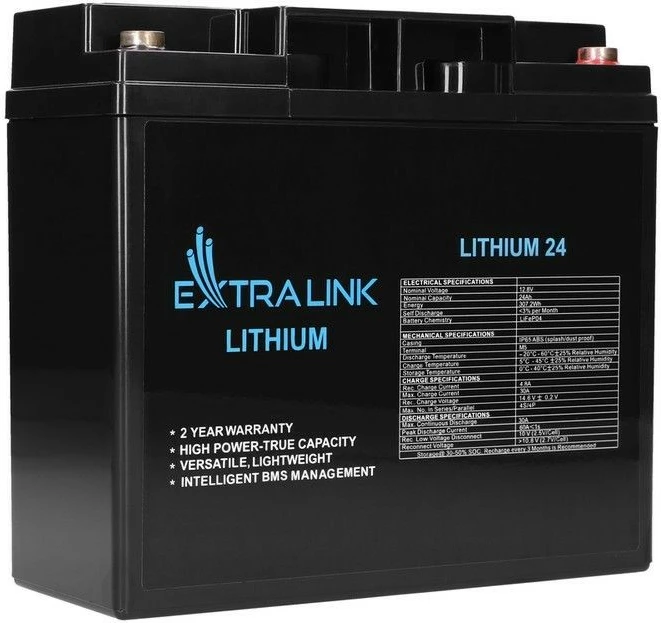 LiFePO4 baterija Extralink EX.30424, 24Ah, 12.8V, črna