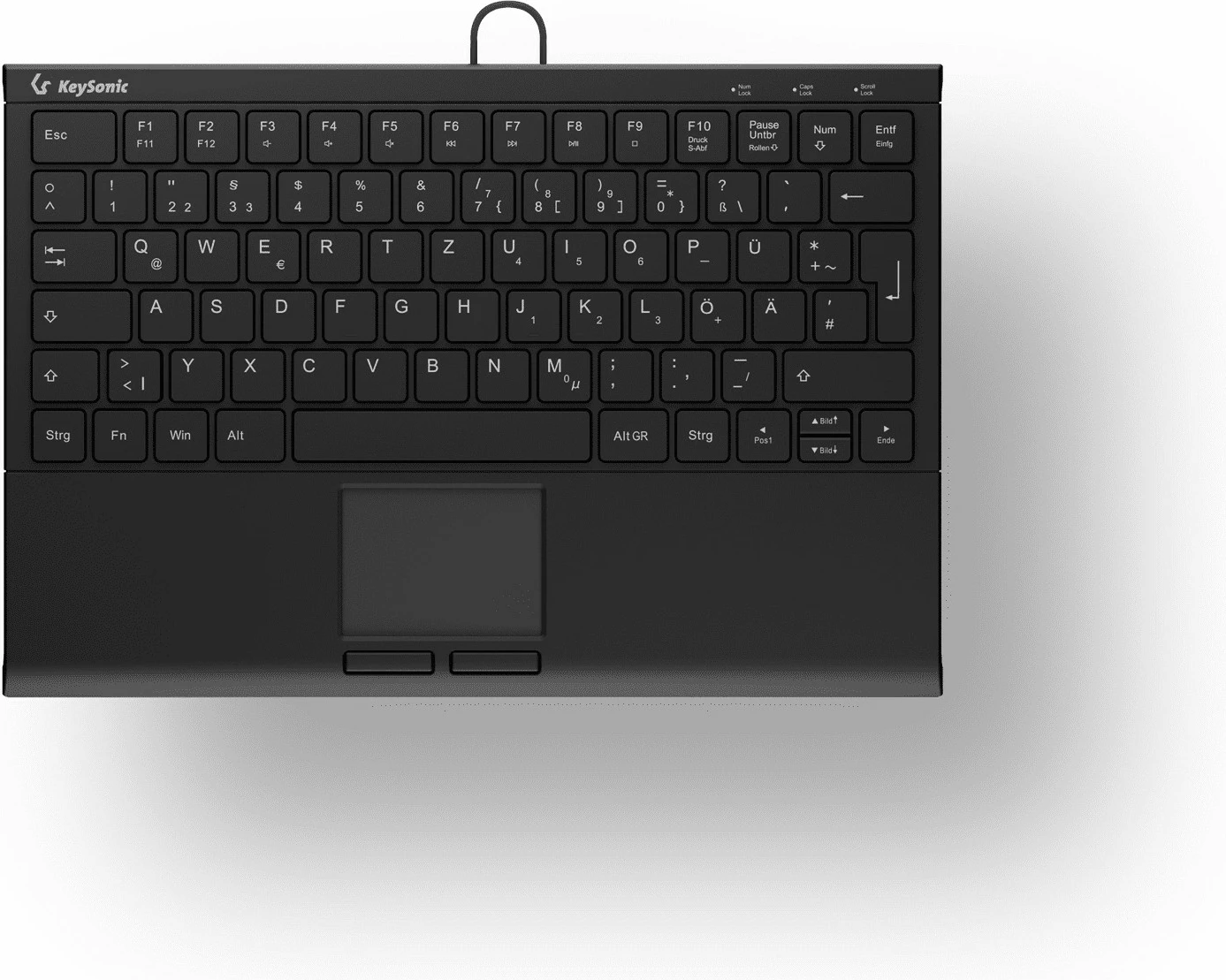 Kompaktna tipkovnica s touchpadom KeySonic KSK-5211ELU, žična, LED, QWERTZ, črna