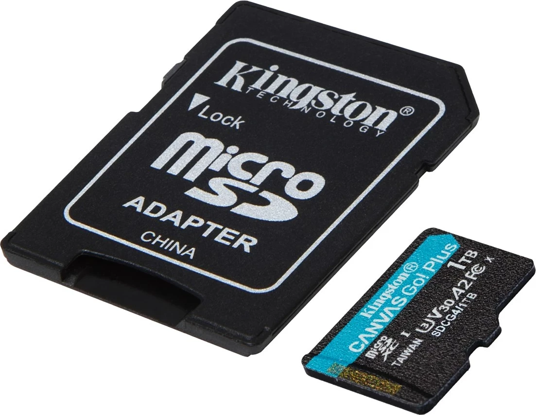 Kartica microSDXC za shranjevanje Kingston Canvas Go Plus Gen4 1TB z adapterjem, črna