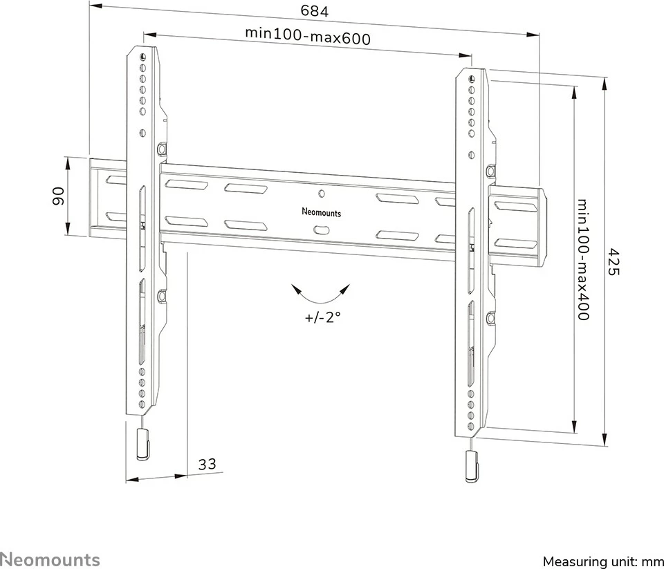 Stenski nosilec za TV Neomounts WL30S-850BL16, fiksni, jeklo, 42–86 in, črn
