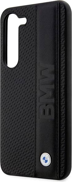 Zaščitni ovitek BMW Leather Textured & Stripe za Samsung Galaxy S23+, črn