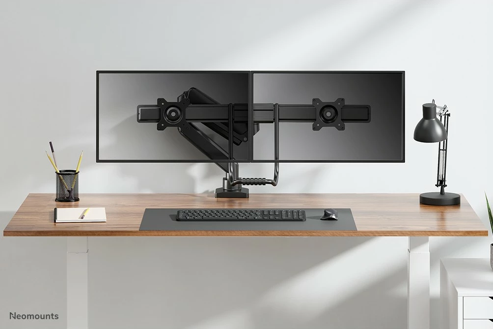 Nagibno stojalo za dva monitorja Neomounts DS75-450BL2, objemka/gnom, 8 kg, 17"-32", 100 x 100 mm, črno