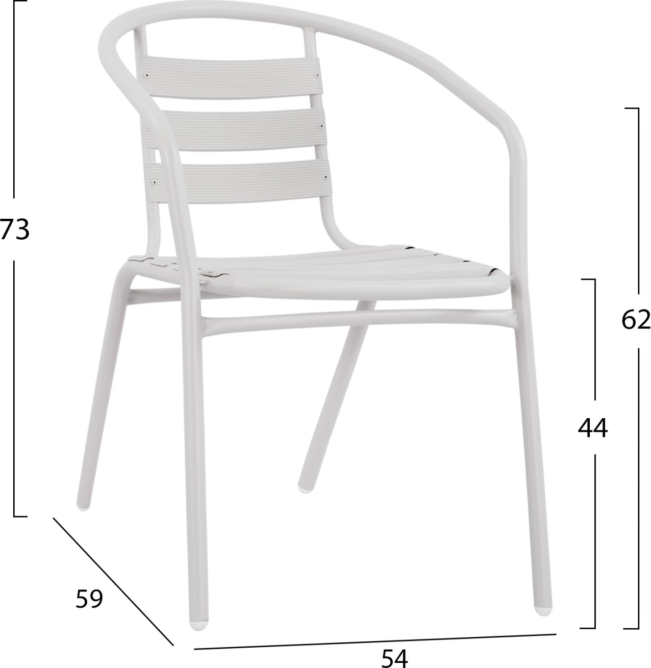 Stol Laura kovinski beli z aluminijastimi rezinami FH5037.02 54x59x73cm