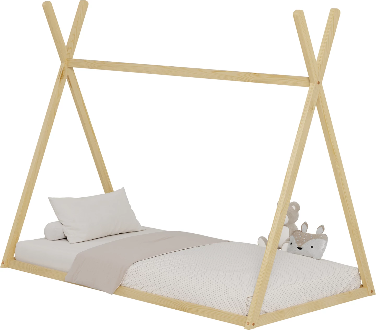 Postelja za otroke MUNK FH681.01 t.MONTESSORI iz masivnega borovega lesa v naravni barvi za vzmetnico 190x90cm