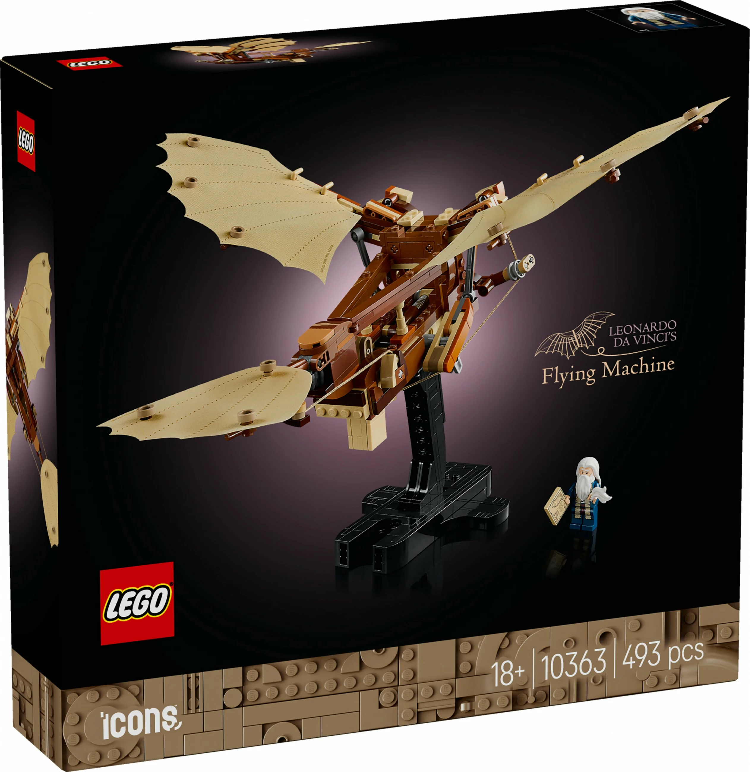 Model zgodovinske leteče naprave Leonardo da Vinci, LEGO set, 493 delov, večbarven