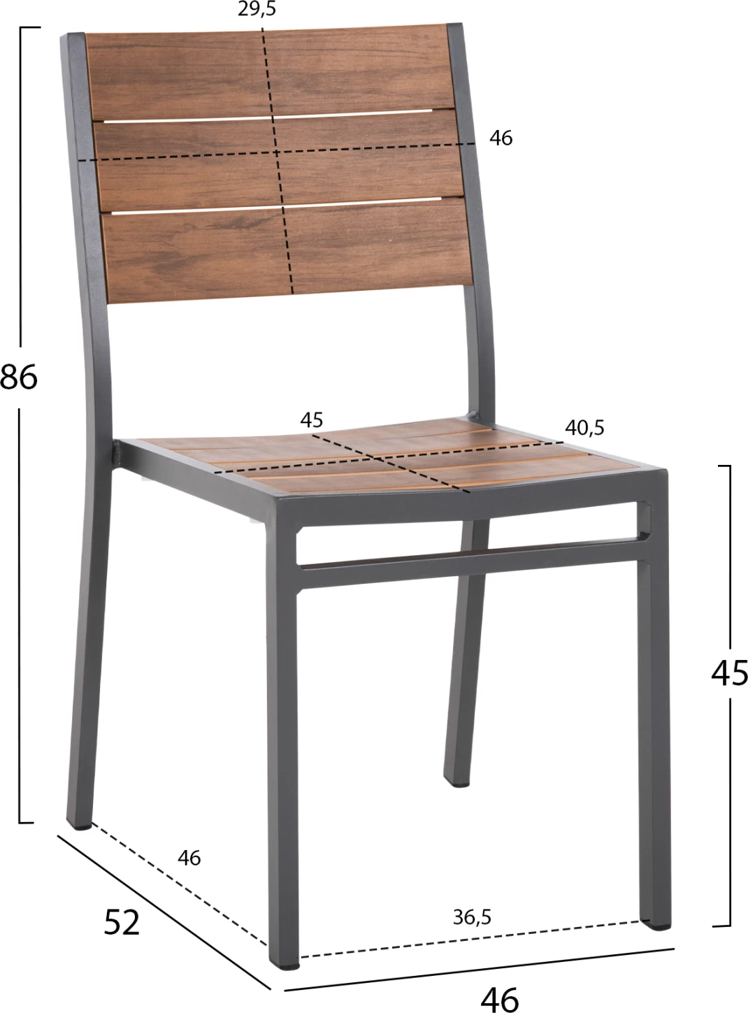 Aluminijast stol SAGA FH6063.02, temno siv, s polywood, 46x52x86H cm