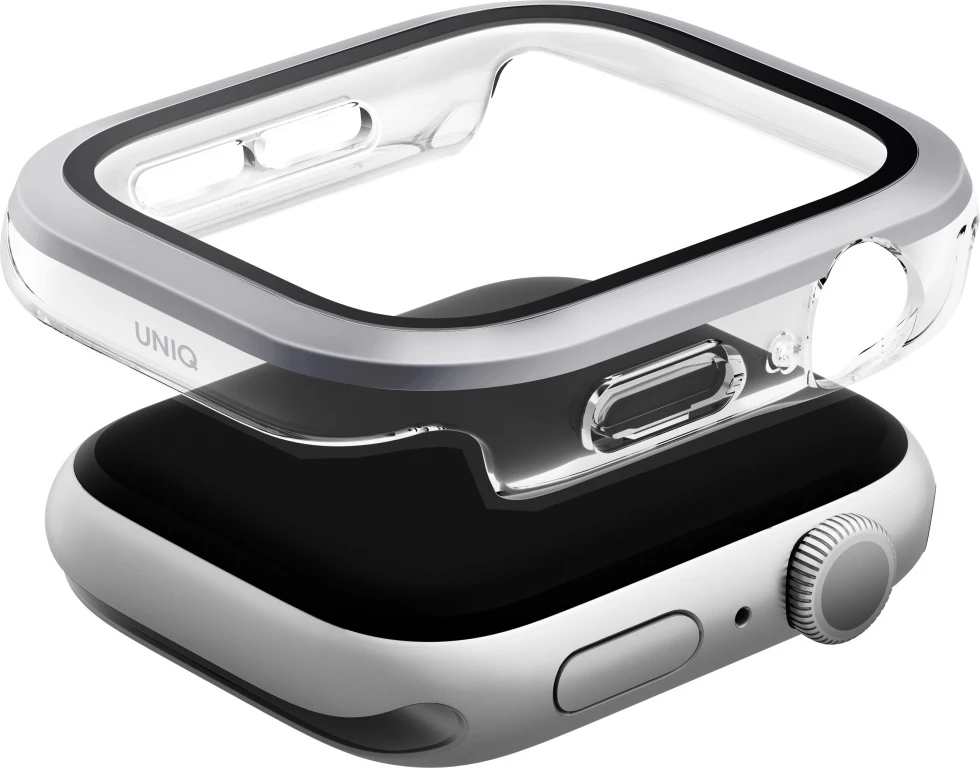 Zaščitni ovoj UNIQ Voute za Apple Watch Series 10, 42 mm, kaljeno steklo, srebrna