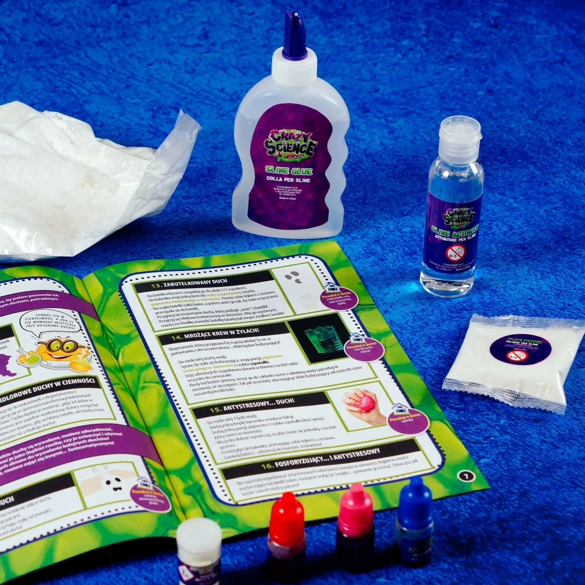Set za znanstvene poskuse s svetlečim slime-om, Lisciani Crazy Science, 304-PL89239, z različnimi dodatki