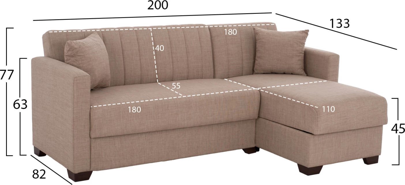FH3244.04 kotna zofa-postelja, reverzibilna, 200x133x77cm, bež, komplet več kosov