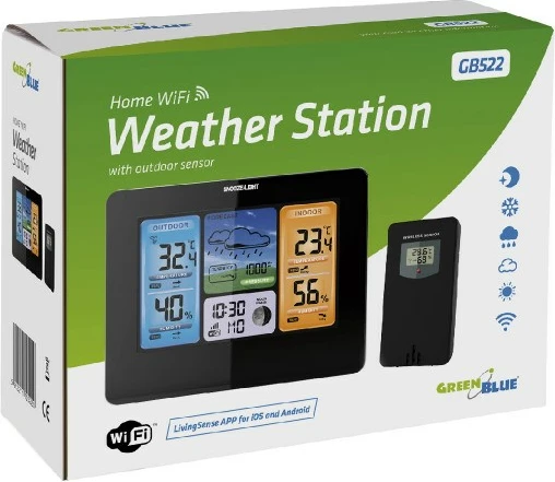 Meteorološka postaja Greenblue 46003, LCD, 1.5V, Wi-Fi, črna