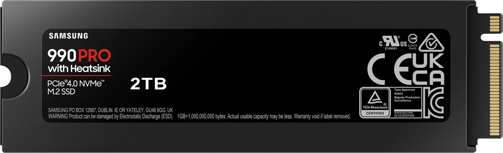 SSD z heatsinkom Samsung 990 PRO, 2 TB, M.2, PCI Express 4.0, NVMe, črn
