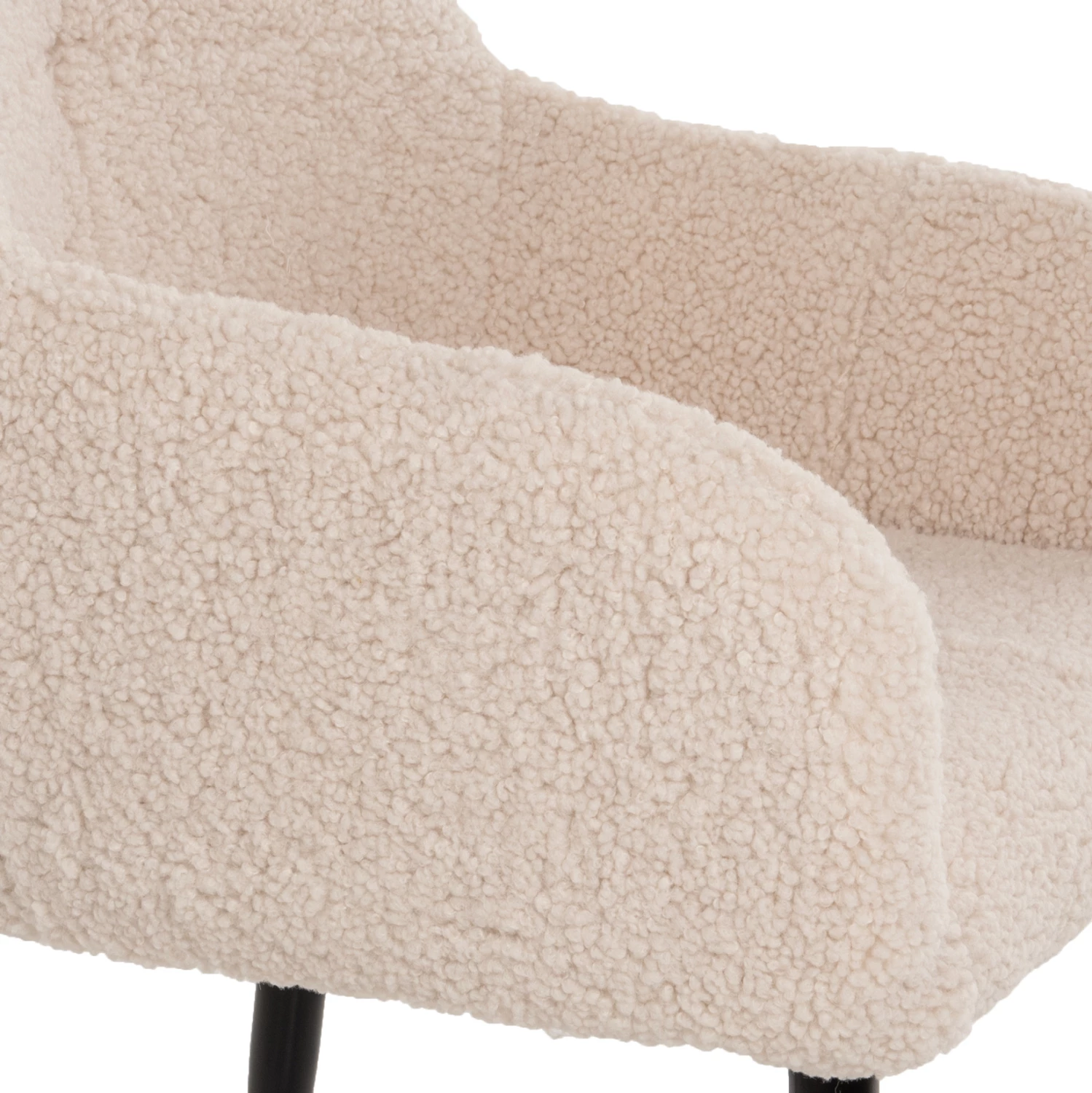 Fotelj SHELLY FH8591.02 iz tkanine TEDDY v beli barvi s črnimi kovinskimi nogami 57x55x87H cm, set 2 kosov