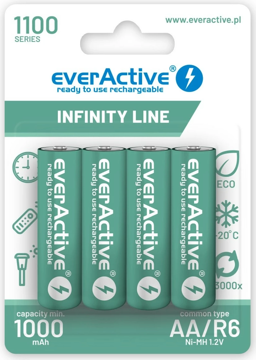 Polnilne baterije 1100 mAh, 4 kosov, zelena everActive Infinity Line AA R6