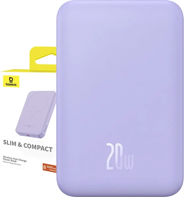 Prenosna baterija Baseus Magnetic Mini 5000 mAh 20W, vijolična
