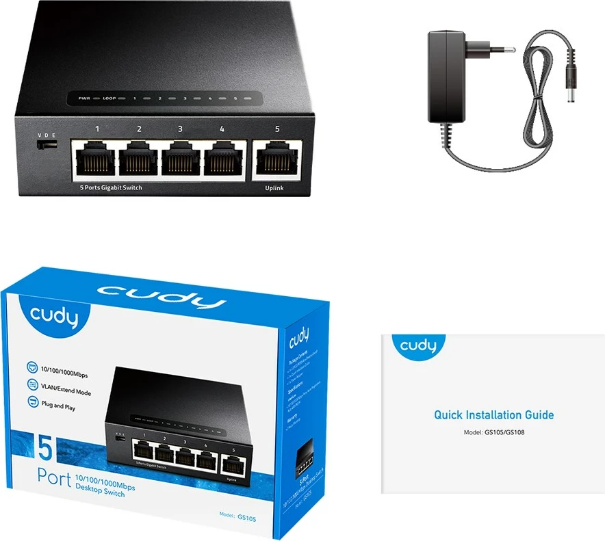 Gigabit Ethernet preklopnik Cudy GS105, 5 vrat, črn