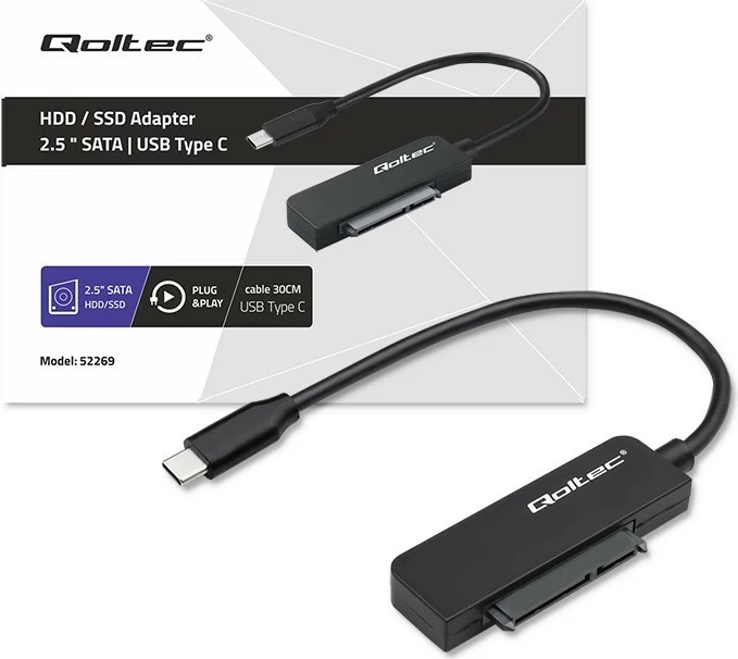 Adapter za SSD/HDD Qoltec 52269, 2,5", USB-C, 2TB, črn