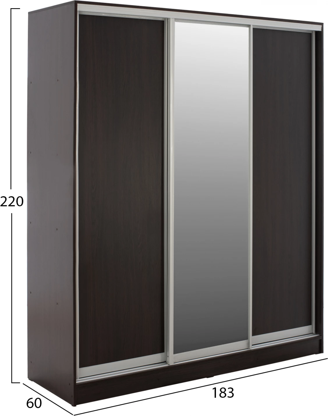 Drsna omara iz melamina v wenge barvi s tremi vrati in ogledalom FH2461.02 183x60x220 cm