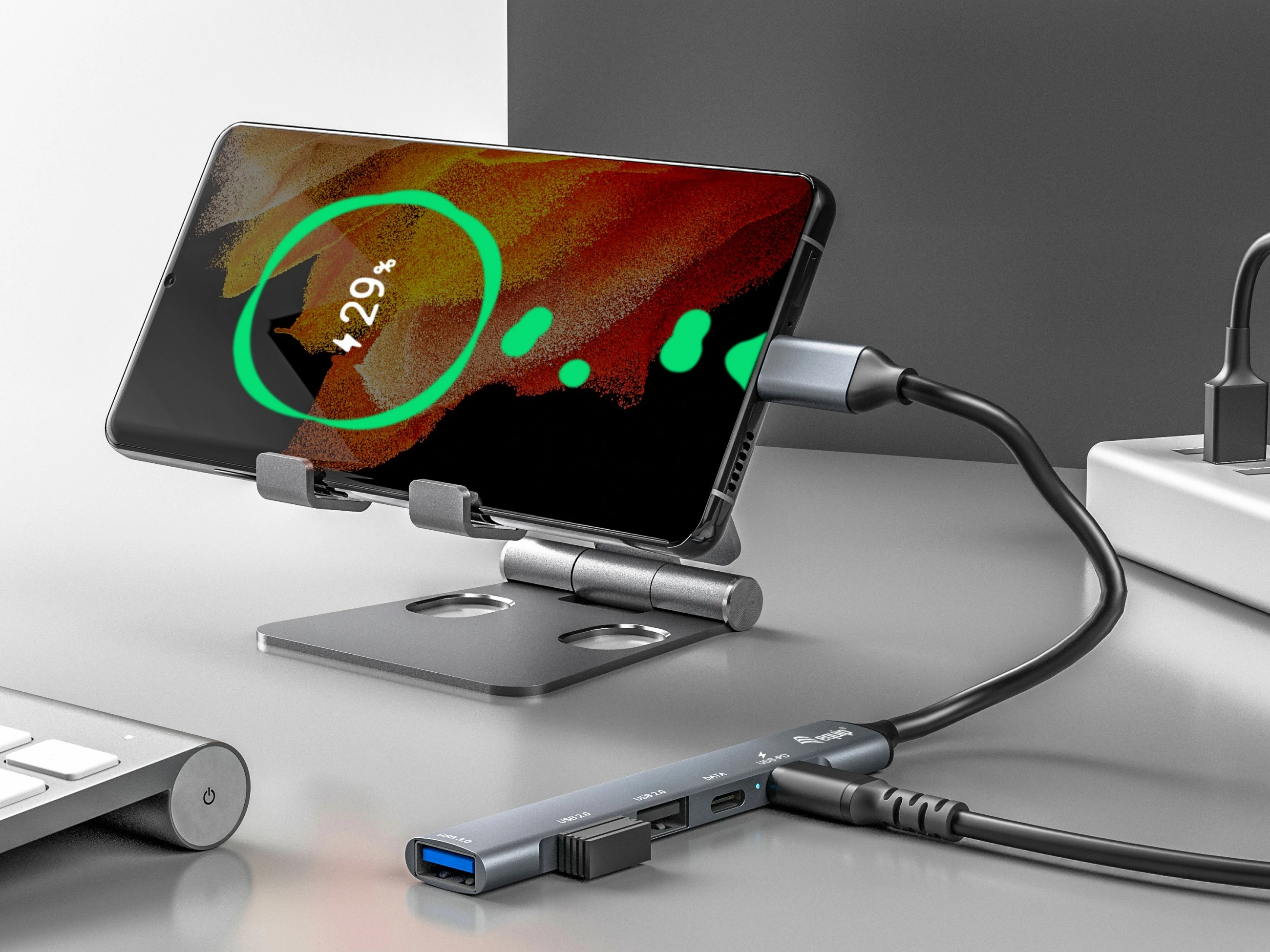 USB razdelilnik Equip, 5 priključkov, USB 3.2 Gen 1/2.0, USB-C PD 100W, alumin, srebrn