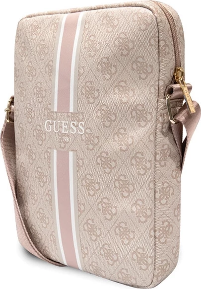 Torba za tablico 10", rožnata, z nastavljivim ramenskim trakom - Guess 4G Stripes