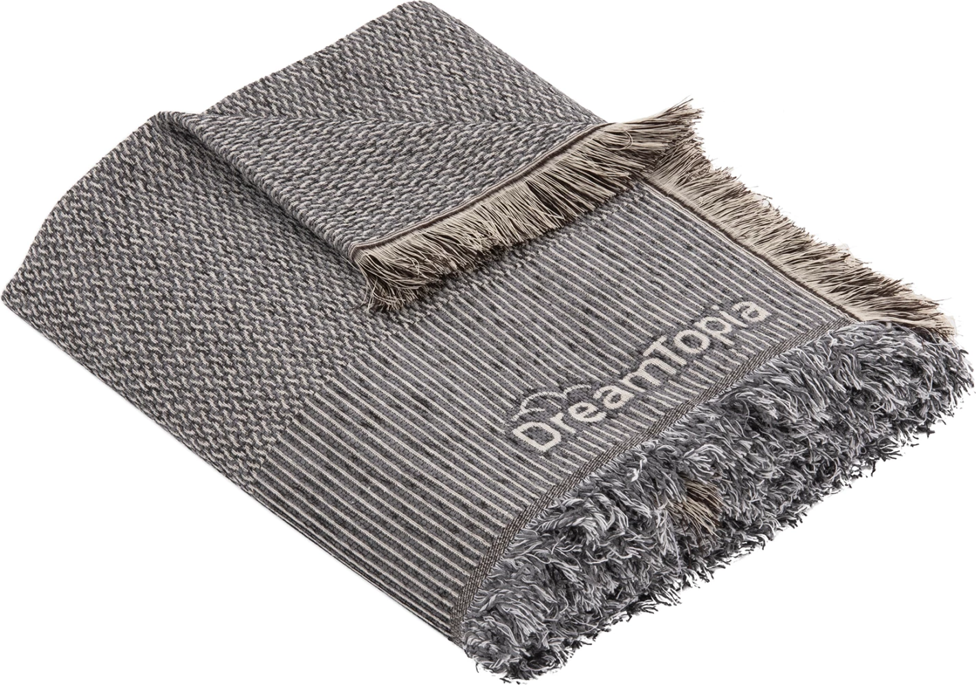 Prevleka za kavč z resicami DREAMTOPIA FH12162.06 v sivi barvi 245X170 cm