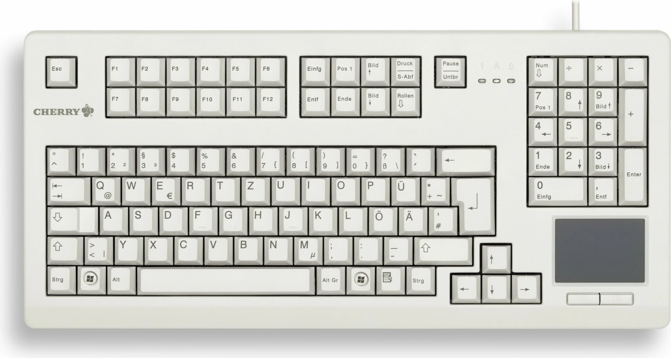 Mekančna tipkovnica Cherry TouchBoard G80-1190, polna velikost, žična, USB, QWERTZ, siva