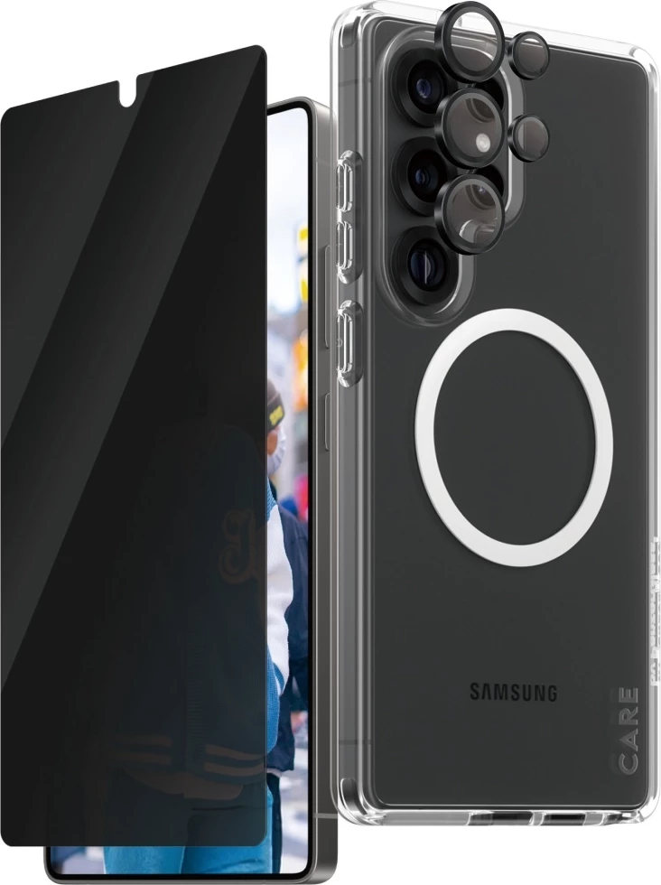 Ovitek za telefon PanzerGlass CARE Flagship 3in1, zaščitno steklo za zasebnost in zaščitno steklo za objektiv za Samsung Galaxy S25 Ultra
