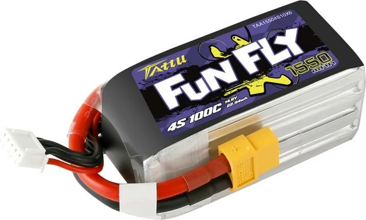 Litij-Polimerna baterija Tattu Funfly 1550mAh 4S1P 100C, za dron, črna