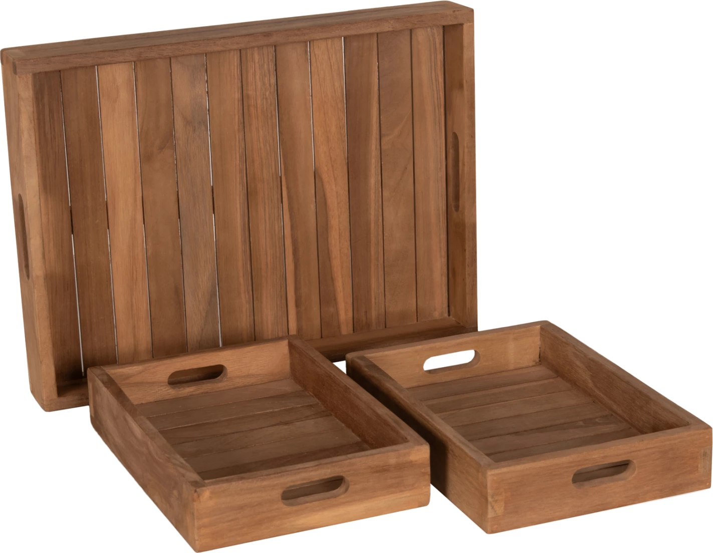 Komplet treh pladnjev FH7894 iz tikovega lesa v naravni barvi 39x29x7 cm