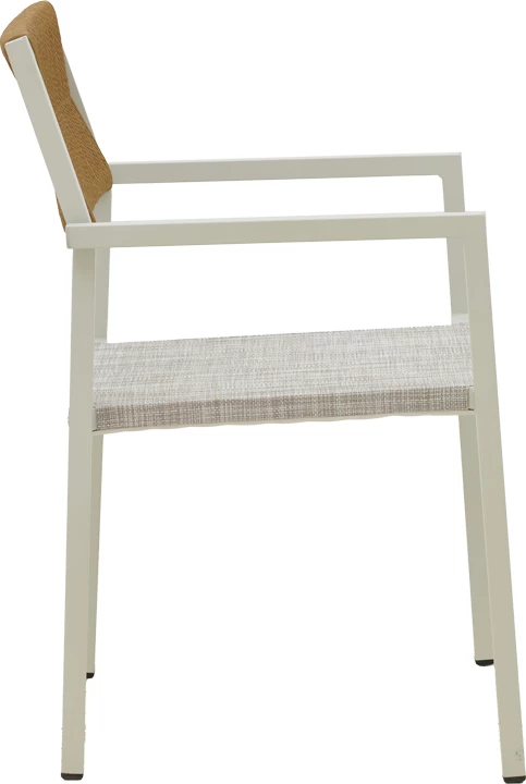 Set mize s stoli Savor-Kliton, aluminij bel in naravni ratan, 80x80x74 cm, 5 kosov