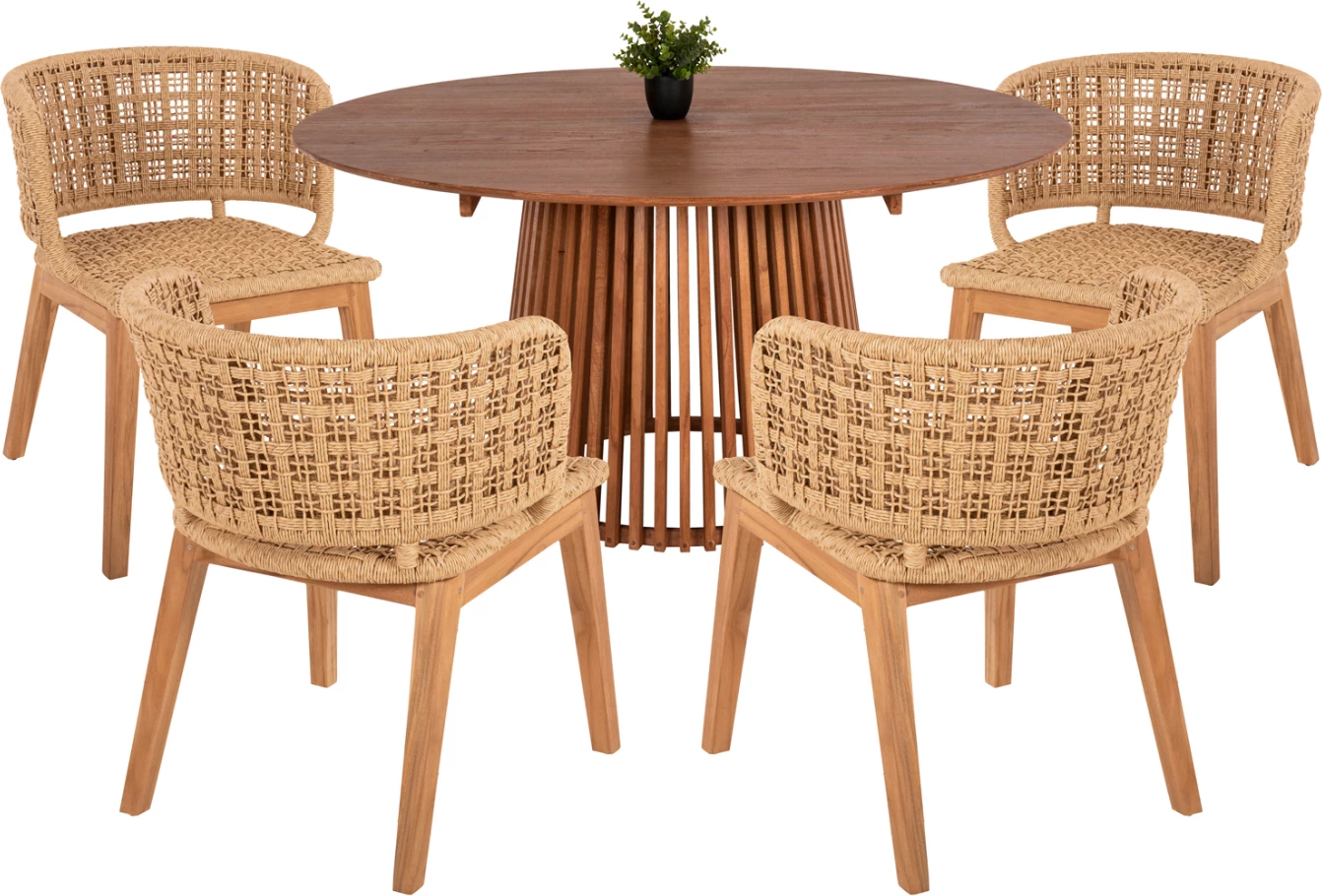 Jedilni set 5 kosov FARLEY FH21076.02 okrogla miza Φ150cm in 4 jedilni stoli